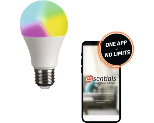 Ampoule LED essential Smart Home A60 à intensité lumineuse variable E27/10W (60W) 806 lm blanc chaud- blanc lumière du jour + RGB