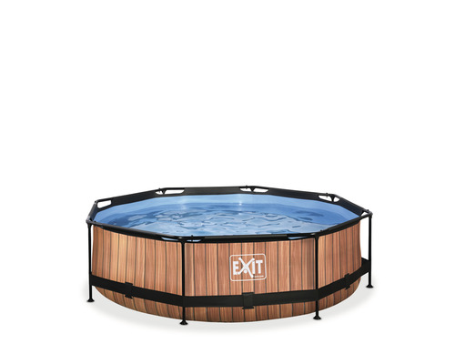 Ensemble de piscine tubulaire hors sol EXIT WoodPool ronde Ø 300x76 cm avec épurateur à cartouche aspect bois