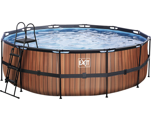Kit piscine tubulaire hors sol EXIT WoodPool ronde Ø 450x122 cm avec système de filtre à sable et échelle aspect bois