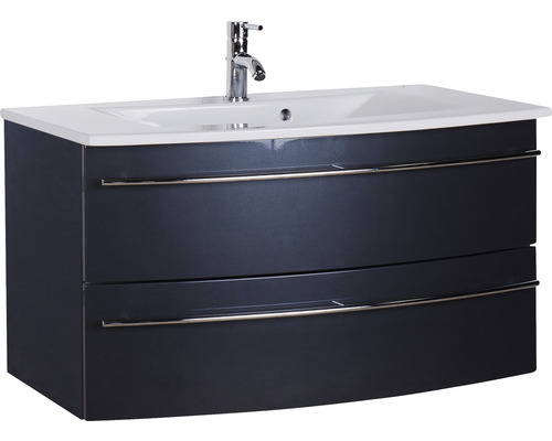 Ensemble de meubles de salle de bains 3040 couleur de façade anthracite brillant 2 pièces avec lavabo en céramique blanc lxhxp 91 x 90 x 51 cm