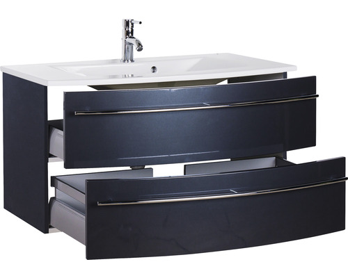 Meuble sous-lavabo avec deux tiroirs ouverts