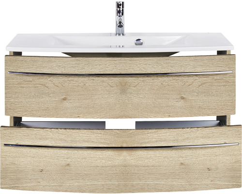 Waschtischunterschrank mit zwei Schubladen und Aufsatzwaschbecken