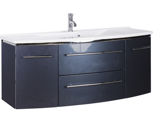 Ensemble de meubles de salle de bains Marlin 3040 couleur de façade anthracite brillant 2 pièces avec lavabo en marbre minéral blanc lxhxp 122 x 90 x 48 cm