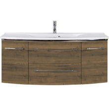 Badmöbel-Set Marlin 3040 Frontfarbe Eiche braun Holzdekor 2-teilig mit Mineralmarmor-Waschtisch weiß BxHxT 122 x 90 x 48 cm