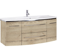 Badmöbel-Set Marlin 3040 Frontfarbe Eiche natur Holzdekor 2-teilig mit Mineralmarmor-Waschtisch weiß BxHxT 122 x 90 x 48 cm