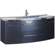 Badmöbel-Set Marlin 3040 Frontfarbe anthrazit glanz 2-teilig mit Mineralmarmor-Waschtisch granit grau BxHxT 122 x 90 x 48 cm