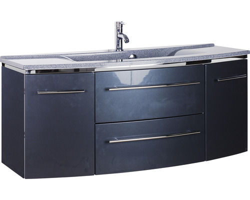 Ensemble de meubles de salle de bains Marlin 3040 couleur de façade anthracite brillant 2 pièces avec lavabo en marbre minéral granit gris lxhxp 122 x 90 x 48 cm