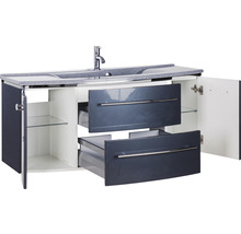 Badmöbel-Set Marlin 3040 Frontfarbe anthrazit glanz 2-teilig mit Mineralmarmor-Waschtisch granit grau BxHxT 122 x 90 x 48 cm