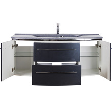 Badmöbel-Set Marlin 3040 Frontfarbe anthrazit glanz 2-teilig mit Mineralmarmor-Waschtisch granit grau BxHxT 122 x 90 x 48 cm