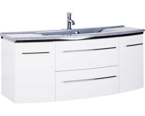 Ensemble de meubles de salle de bains Marlin 3040 couleur de façade blanc haute brillance 2 pièces avec lavabo en marbre minéral granit gris lxhxp 122 x 90 x 48 cm