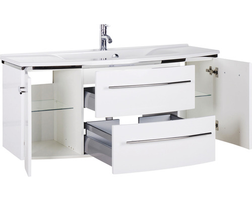 Meuble sous-lavabo avec lavabo, deux tiroirs et compartiments d''armoire