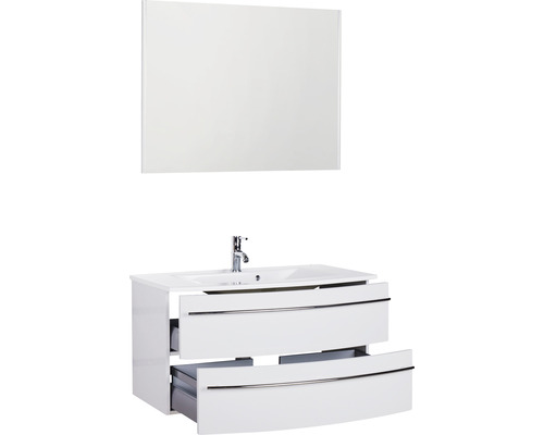 Meuble-lavabo avec deux tiroirs et miroir pour la salle de bain