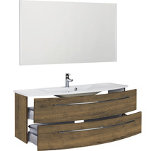 Ensemble de meubles de salle de bains Marlin 3040 couleur de façade chêne marron décor bois 3 pièces avec lavabo en céramique blanc lxhxp 121 x 198,2 x 51 cm avec miroir