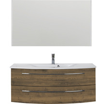 Ensemble de meubles de salle de bains Marlin 3040 couleur de façade chêne marron décor bois 3 pièces avec lavabo en céramique blanc lxhxp 121 x 198,2 x 51 cm avec miroir