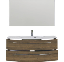 Ensemble de meubles de salle de bains Marlin 3040 couleur de façade chêne marron décor bois 3 pièces avec lavabo en céramique blanc lxhxp 121 x 198,2 x 51 cm avec miroir