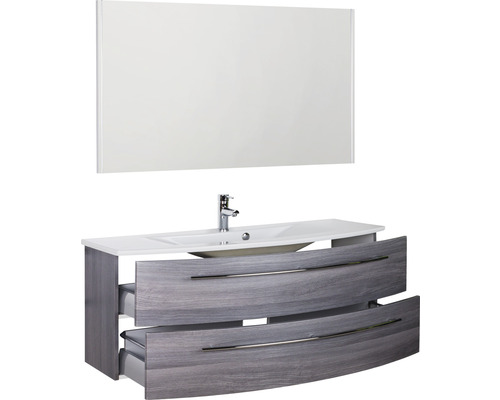 Combinaison de meuble-lavabo avec miroir, lavabo, robinet et deux tiroirs