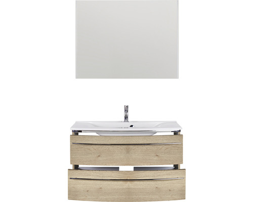 Waschtischkombination mit Spiegel, Unterschrank mit zwei Schubladen und Waschbecken