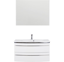 Ensemble de meubles de salle de bains Marlin 3040 couleur de façade blanc haute brillance 3 pièces avec lavabo en marbre minéral blanc lxhxp 92,4 x 198,2 x 48 cm avec miroir