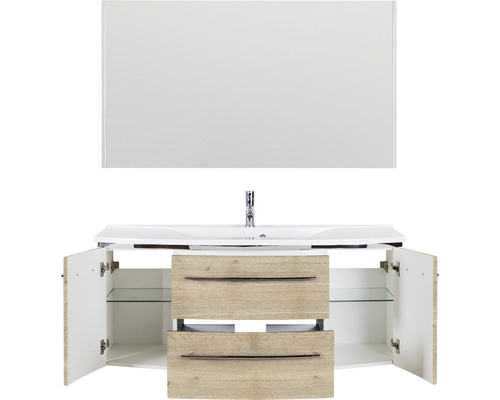 Waschtisch mit Spiegel und offenem Unterschrank