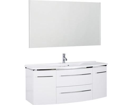 Badmöbel-Set Marlin 3040 Frontfarbe weiß hochglanz 3-teilig mit  Mineralmarmor-Waschtisch weiß BxHxT 122,4 x 198,2 x 48 cm mit Spiegel -  HORNBACH Luxemburg