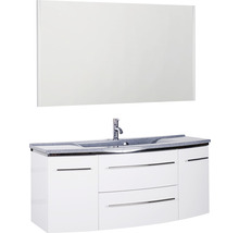 Ensemble de meubles de salle de bains Marlin 3040 couleur de façade blanc haute brillance 3 pièces avec lavabo en marbre minéral granit gris lxhxp 122 x 198,2 x 48 cm avec miroir