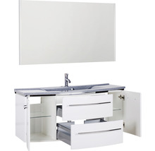 Ensemble de meubles de salle de bains Marlin 3040 couleur de façade blanc haute brillance 3 pièces avec lavabo en marbre minéral granit gris lxhxp 122 x 198,2 x 48 cm avec miroir