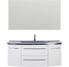 Ensemble de meubles de salle de bains Marlin 3040 couleur de façade blanc haute brillance 3 pièces avec lavabo en marbre minéral granit gris lxhxp 122 x 198,2 x 48 cm avec miroir
