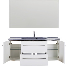 Ensemble de meubles de salle de bains Marlin 3040 couleur de façade blanc haute brillance 3 pièces avec lavabo en marbre minéral granit gris lxhxp 122 x 198,2 x 48 cm avec miroir