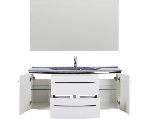 Ensemble de meuble-lavabo avec miroir, lavabo, robinet, tiroirs et compartiments d''armoire