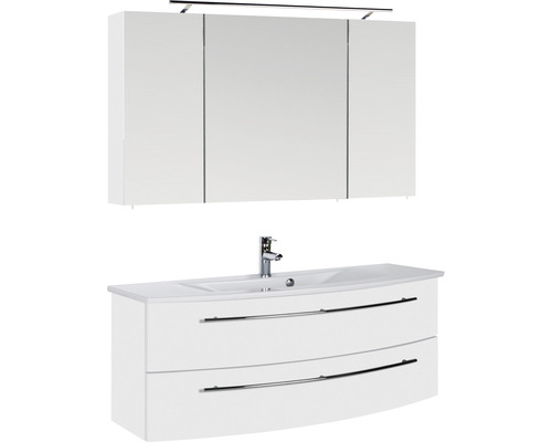 Luxemburg Marlin 3-teilig Badmöbel-Set weiß Spiegelschrank mit HORNBACH Frontfarbe 121 mit Keramik-Waschtisch 51 hochglanz x - cm 3040 x weiß 198,2 BxHxT