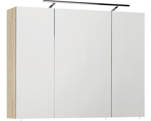 Armoire de toilette Marlin Bad 90 x 17,5 x 74 cm chêne blanc mat 3 portes LED IP 20
