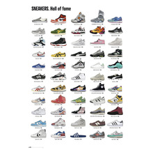 Illustration de différents modèles de baskets avec les noms des modèles et l''année de sortie