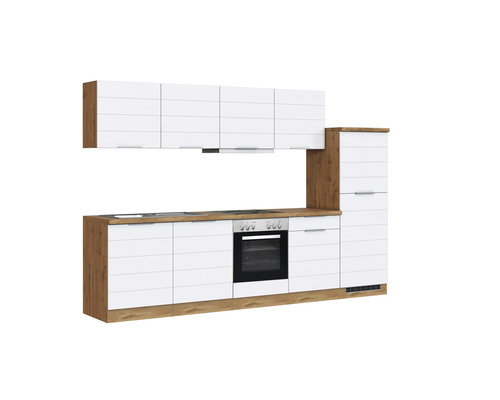 Komplette Küche mit Hänge- und Unterschränken sowie Elektrogeräten