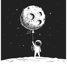 Illustration d''un astronaute tenant un ballon lune dans l''espace