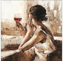 Peinture d''une femme avec un verre de vin