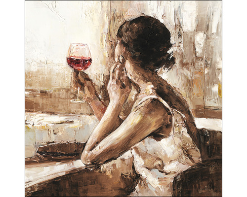 Tableau en verre Girl With Wine Glas 80x80 cm