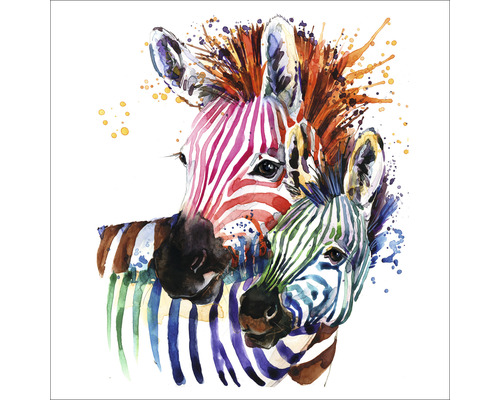Glasbild Colored Zebras 20x20 cm