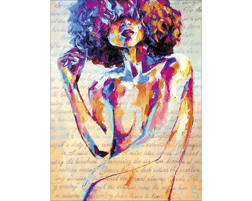 Leinwandbild Colourful Woman I 57x77 cm Gemälde einer Frau mit Schrift im Hintergrund