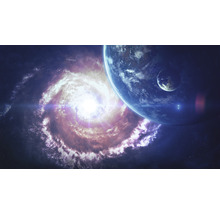 Darstellung einer Galaxie mit Planeten