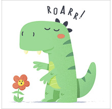 Illustration eines Dinosauriers mit Blume und dem Wort ROARR!