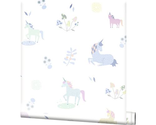 Tapete mit Einhorn- und Pflanzenmuster