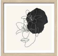 Image encadrée avec dessin au trait du visage et de la fleur