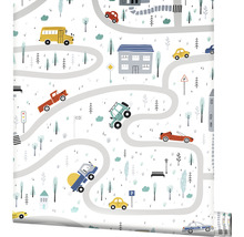 Vliestapete 45844 Kids Walls Autos Straße rot gelb blau grau