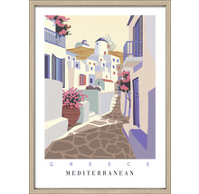 Gerahmtes Poster mit einer Illustration von Griechenland im Mittelmeer-Stil
