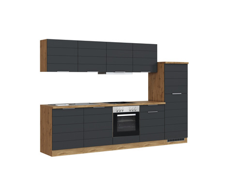 Küchenzeile mit Ober- und Unterschränken sowie integriertem Backofen