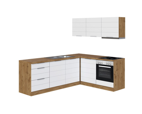 Held Möbel Winkelküche mit Geräten Florenz 240 cm weiß matt zerlegt Variante reversibel