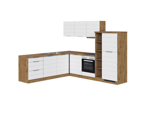 Held Möbel Winkelküche mit Geräten Florenz 240 cm weiß matt zerlegt Variante reversibel