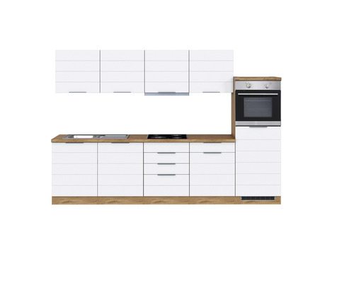 Held Möbel Küchenzeile mit Geräten Florenz 300 cm weiß matt zerlegt Variante reversibel
