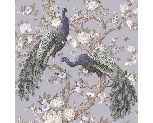 Papier peint intissé 115253 Laura Ashley Belvedere paon violet Papier peint avec motifs de paons et de fleurs