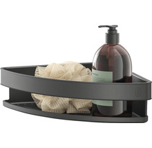 Eckregal mit Duschgel und Badeschwamm